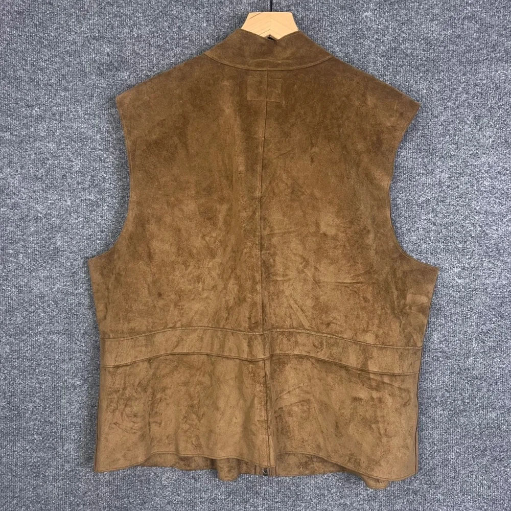 Lauren Ralph Lauren Vest Womens 2X Brown Excellent Faux Suede Full Zip Pocket